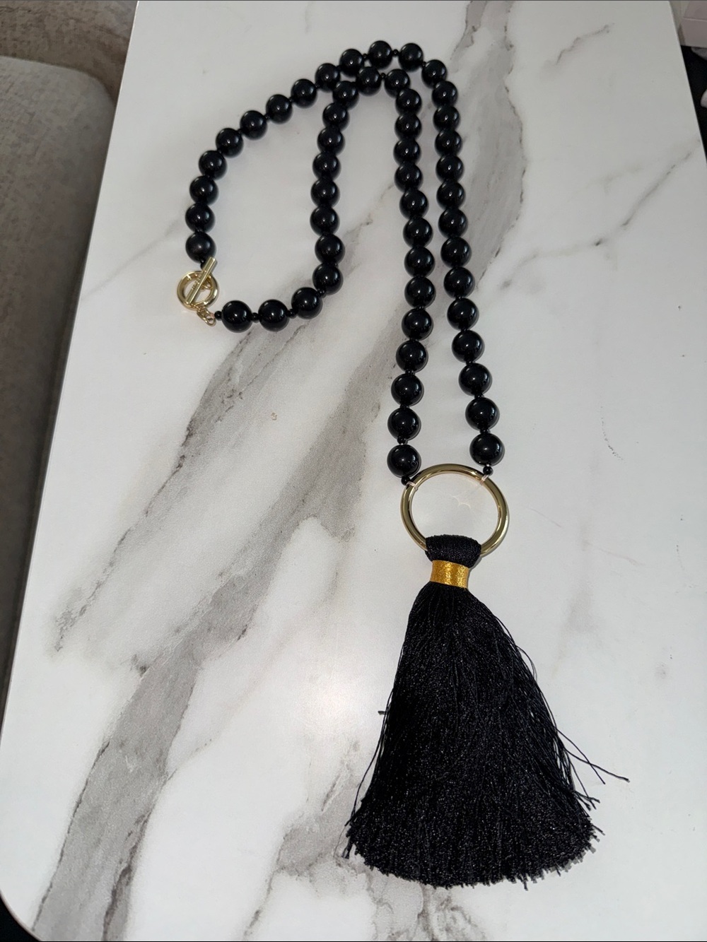 Black Tassel & Gold Detailed Necklace